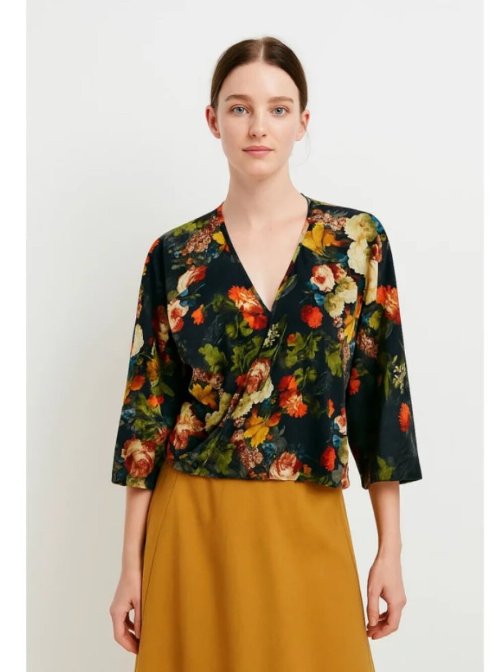 Anthropologie THE ODELLS Watercolor Floral Faux Wrap Top Blouse